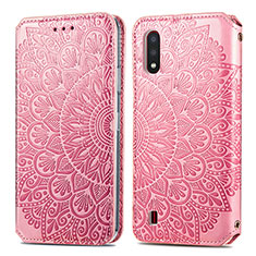 Leather Case Stands Fashionable Pattern Flip Cover Holder S01D for Samsung Galaxy A01 SM-A015 Rose Gold