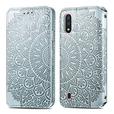 Leather Case Stands Fashionable Pattern Flip Cover Holder S01D for Samsung Galaxy A01 SM-A015 Silver