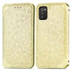 Leather Case Stands Fashionable Pattern Flip Cover Holder S01D for Samsung Galaxy A02s Gold