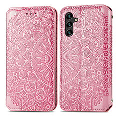 Leather Case Stands Fashionable Pattern Flip Cover Holder S01D for Samsung Galaxy A04s Rose Gold