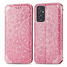Leather Case Stands Fashionable Pattern Flip Cover Holder S01D for Samsung Galaxy A05s Rose Gold