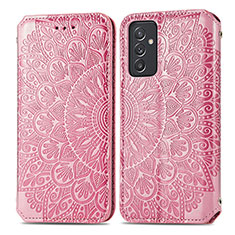 Leather Case Stands Fashionable Pattern Flip Cover Holder S01D for Samsung Galaxy A15 4G Rose Gold