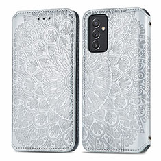 Leather Case Stands Fashionable Pattern Flip Cover Holder S01D for Samsung Galaxy A15 4G Silver