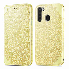 Leather Case Stands Fashionable Pattern Flip Cover Holder S01D for Samsung Galaxy A21 Gold