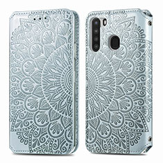 Leather Case Stands Fashionable Pattern Flip Cover Holder S01D for Samsung Galaxy A21 Silver