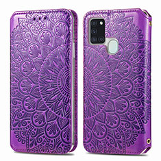 Leather Case Stands Fashionable Pattern Flip Cover Holder S01D for Samsung Galaxy A21s Purple