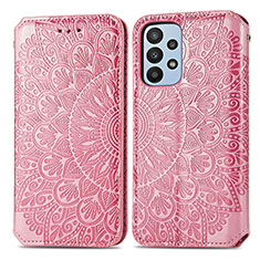 Leather Case Stands Fashionable Pattern Flip Cover Holder S01D for Samsung Galaxy A23 5G Rose Gold