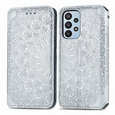 Leather Case Stands Fashionable Pattern Flip Cover Holder S01D for Samsung Galaxy A23 5G Silver