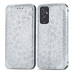 Leather Case Stands Fashionable Pattern Flip Cover Holder S01D for Samsung Galaxy A25 5G Silver