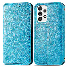 Leather Case Stands Fashionable Pattern Flip Cover Holder S01D for Samsung Galaxy A33 5G Blue