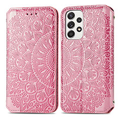 Leather Case Stands Fashionable Pattern Flip Cover Holder S01D for Samsung Galaxy A33 5G Rose Gold