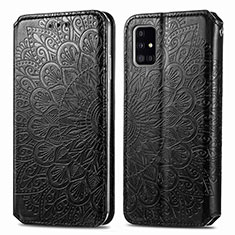 Leather Case Stands Fashionable Pattern Flip Cover Holder S01D for Samsung Galaxy A51 4G Black