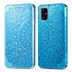 Leather Case Stands Fashionable Pattern Flip Cover Holder S01D for Samsung Galaxy A51 4G Blue