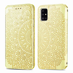 Leather Case Stands Fashionable Pattern Flip Cover Holder S01D for Samsung Galaxy A51 4G Gold