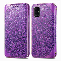 Leather Case Stands Fashionable Pattern Flip Cover Holder S01D for Samsung Galaxy A51 4G Purple