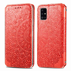 Leather Case Stands Fashionable Pattern Flip Cover Holder S01D for Samsung Galaxy A51 4G Red