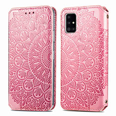 Leather Case Stands Fashionable Pattern Flip Cover Holder S01D for Samsung Galaxy A51 4G Rose Gold
