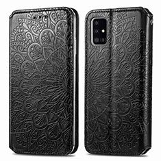 Leather Case Stands Fashionable Pattern Flip Cover Holder S01D for Samsung Galaxy A51 5G Black