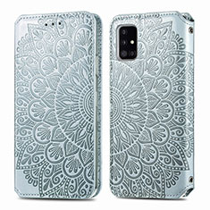 Leather Case Stands Fashionable Pattern Flip Cover Holder S01D for Samsung Galaxy A51 5G Silver