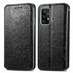 Leather Case Stands Fashionable Pattern Flip Cover Holder S01D for Samsung Galaxy A52 5G Black