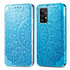 Leather Case Stands Fashionable Pattern Flip Cover Holder S01D for Samsung Galaxy A52 5G Blue