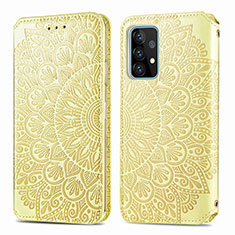 Leather Case Stands Fashionable Pattern Flip Cover Holder S01D for Samsung Galaxy A52 5G Gold