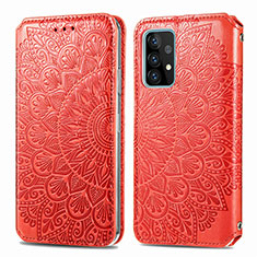 Leather Case Stands Fashionable Pattern Flip Cover Holder S01D for Samsung Galaxy A52 5G Red