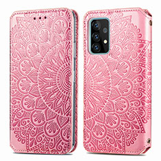 Leather Case Stands Fashionable Pattern Flip Cover Holder S01D for Samsung Galaxy A52 5G Rose Gold