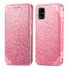 Leather Case Stands Fashionable Pattern Flip Cover Holder S01D for Samsung Galaxy A71 5G Rose Gold