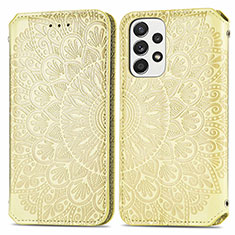 Leather Case Stands Fashionable Pattern Flip Cover Holder S01D for Samsung Galaxy A73 5G Gold