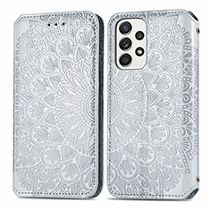 Leather Case Stands Fashionable Pattern Flip Cover Holder S01D for Samsung Galaxy A73 5G Silver