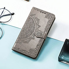 Leather Case Stands Fashionable Pattern Flip Cover Holder S01D for Samsung Galaxy F13 4G Gray