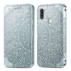 Leather Case Stands Fashionable Pattern Flip Cover Holder S01D for Samsung Galaxy M11 Silver