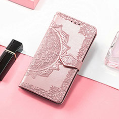 Leather Case Stands Fashionable Pattern Flip Cover Holder S01D for Samsung Galaxy M13 4G Rose Gold