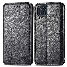 Leather Case Stands Fashionable Pattern Flip Cover Holder S01D for Samsung Galaxy M32 4G Black