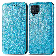 Leather Case Stands Fashionable Pattern Flip Cover Holder S01D for Samsung Galaxy M32 4G Blue