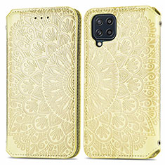 Leather Case Stands Fashionable Pattern Flip Cover Holder S01D for Samsung Galaxy M32 4G Gold
