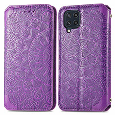Leather Case Stands Fashionable Pattern Flip Cover Holder S01D for Samsung Galaxy M32 4G Purple