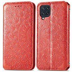 Leather Case Stands Fashionable Pattern Flip Cover Holder S01D for Samsung Galaxy M32 4G Red