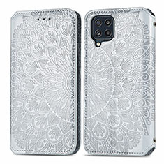 Leather Case Stands Fashionable Pattern Flip Cover Holder S01D for Samsung Galaxy M32 4G Silver