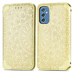 Leather Case Stands Fashionable Pattern Flip Cover Holder S01D for Samsung Galaxy M52 5G Gold