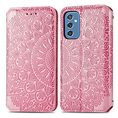 Leather Case Stands Fashionable Pattern Flip Cover Holder S01D for Samsung Galaxy M52 5G Rose Gold