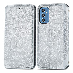 Leather Case Stands Fashionable Pattern Flip Cover Holder S01D for Samsung Galaxy M52 5G Silver