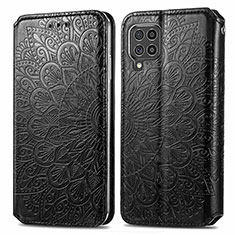Leather Case Stands Fashionable Pattern Flip Cover Holder S01D for Samsung Galaxy M62 4G Black