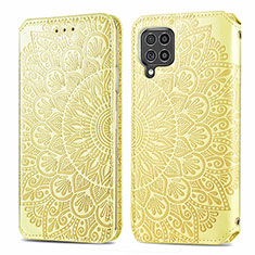 Leather Case Stands Fashionable Pattern Flip Cover Holder S01D for Samsung Galaxy M62 4G Gold