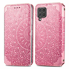 Leather Case Stands Fashionable Pattern Flip Cover Holder S01D for Samsung Galaxy M62 4G Rose Gold