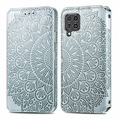 Leather Case Stands Fashionable Pattern Flip Cover Holder S01D for Samsung Galaxy M62 4G Silver