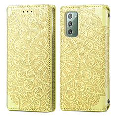 Leather Case Stands Fashionable Pattern Flip Cover Holder S01D for Samsung Galaxy Note 20 5G Gold