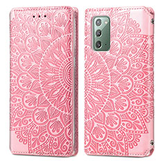 Leather Case Stands Fashionable Pattern Flip Cover Holder S01D for Samsung Galaxy Note 20 5G Rose Gold
