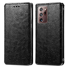 Leather Case Stands Fashionable Pattern Flip Cover Holder S01D for Samsung Galaxy Note 20 Ultra 5G Black